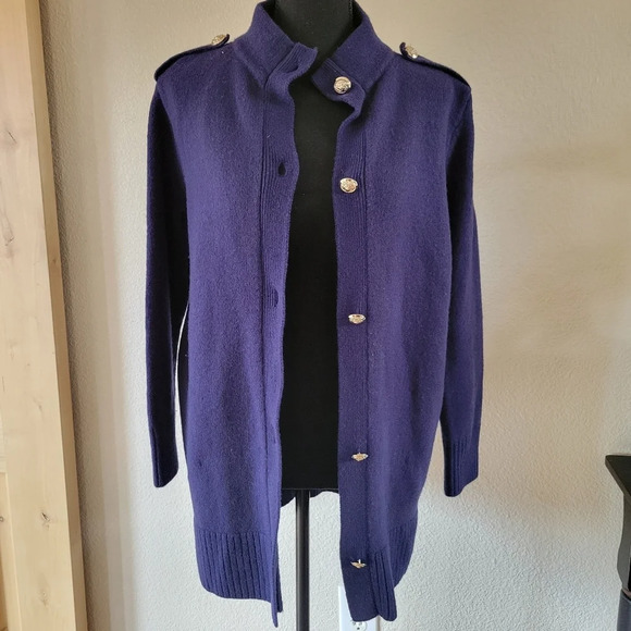 ANN KLEIN Blue Button Down Sweater - Picture 1 of 9
